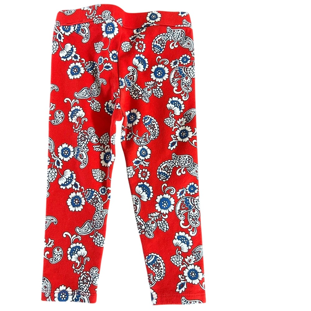 Red Paisley Floral Print Stretchy Knit Pull On Leggings Pants